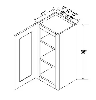 W0936 - Wall Cabinet - 09"W x 36"H x 12"D - 1D -2S