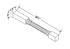 FLDL - Fluted Decorative Leg - 3"W x 34 1/2"H x 3"D