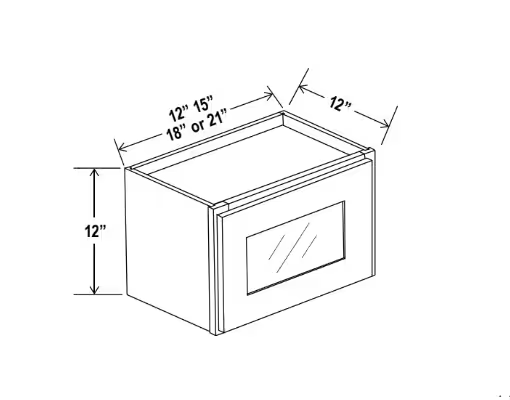 W1512GD - Wall Glass Door Cabinet - 15"W x 12"H x 12"D - 1D