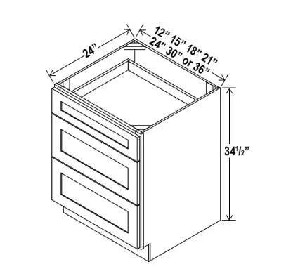 3DB36 - 3-Drawer Base Cabinet - 36"W x 34-1/2"H x 24"D - 3DRW