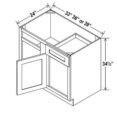 BBC39 - Blind Base Corner Cabinet - 36"W x 34-1/2"H x 24"D -1D, 1Drw, 1S