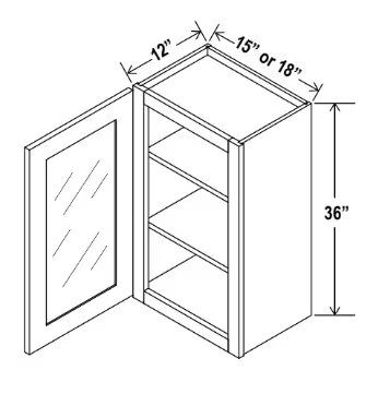 W1536GD - Wall Glass Door Cabinet - 15"W x 36"H x 12"D - 1D -2S