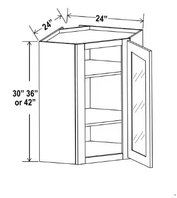 DCW2436GD - Wall Diagonal Glass Door Corner Cabinet - 24"W x 36"H x 12"D - 1D-2S