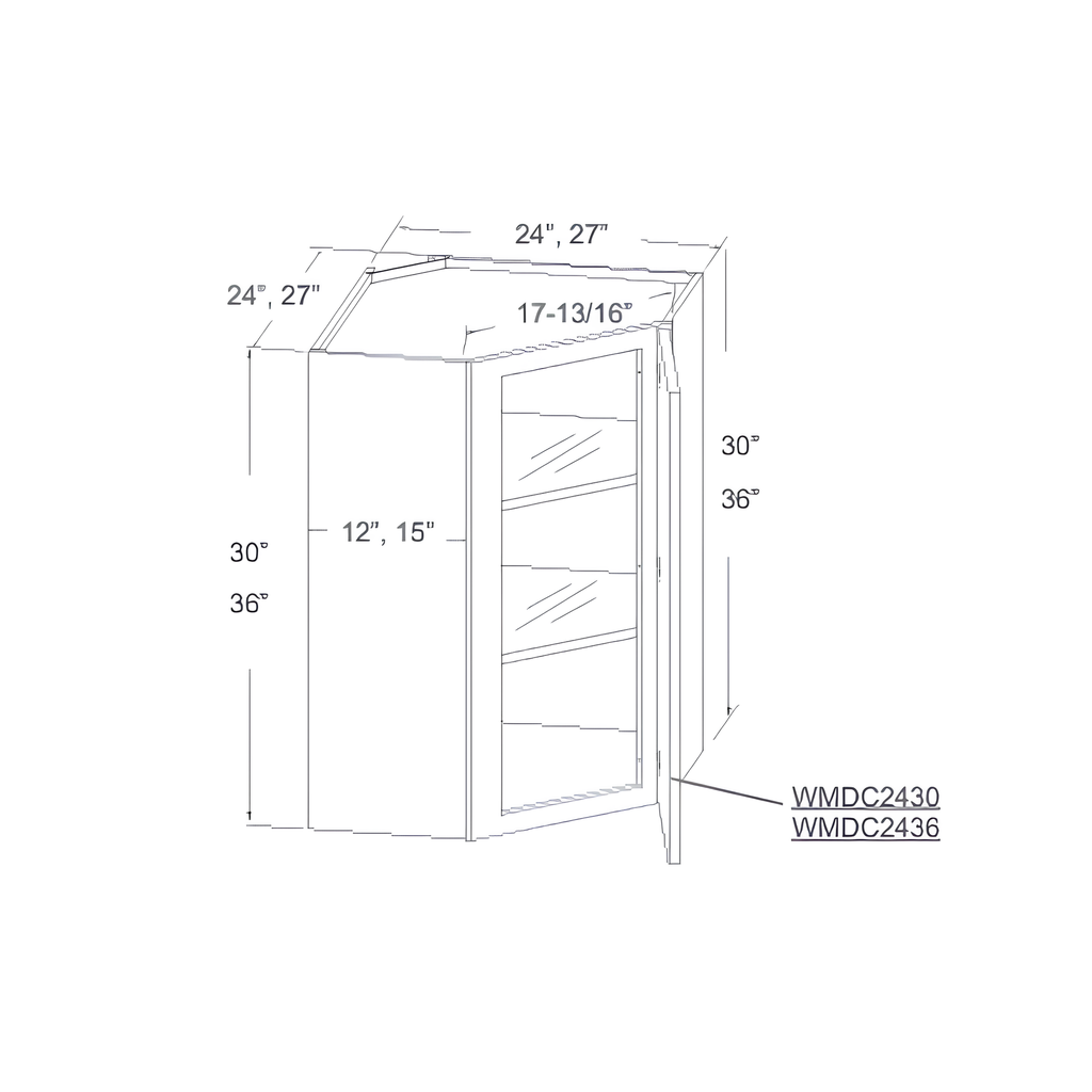 WMDC2430H - WALL DIAGONAL CORNER GLASS CABINET 24"W x 12"D x 30"H Sage Green- E3