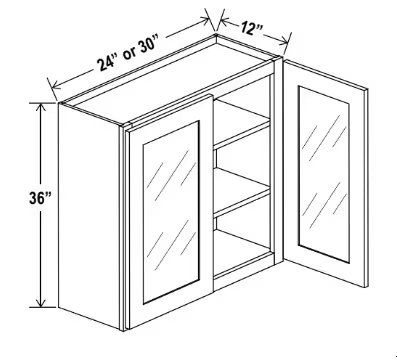 W3036GD - Wall Glass Door Cabinet - 30"W x 36"H x 12"D -2D- 2S