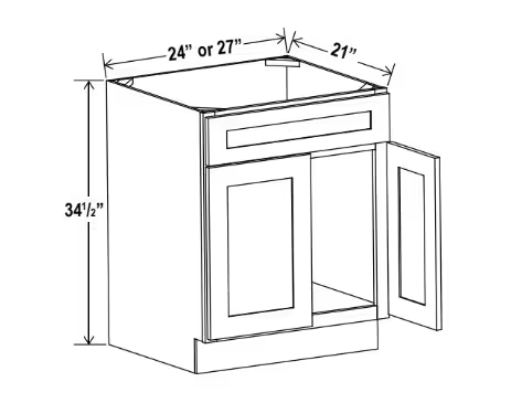 VS27 - Vanity Sink Base Cabinet - 27"W x 34 1/2"H x 21"D