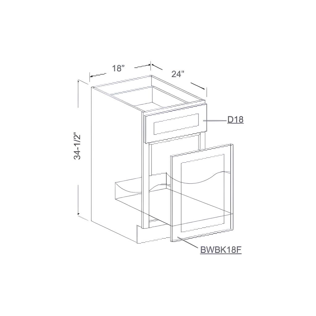BWBK18-2 - WASTE BIN PULL OUT - 1 DRAWER, 2 BIN CUT-OUTS (WASTE BIN NOT INCLUDED) 18"W x 24"D x 34.5"H Sage Green- E3