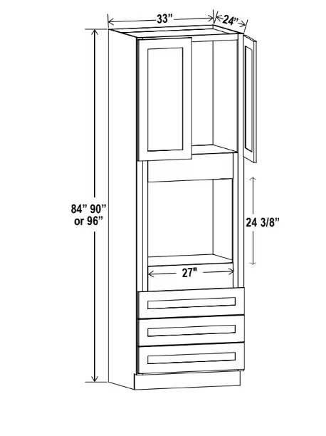 O339624 - Oven Cabinet - 33"W x 96"H X 24"D - 2D 3DRW 1S