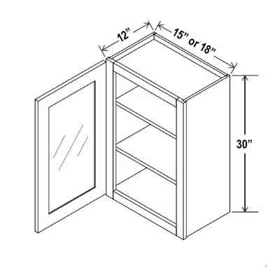 W1830GD - Wall Glass Door Cabinet - 18"W x 30"H x 12"D - 1D -2S