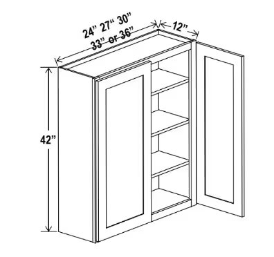W3342 - Wall Cabinet - 33"W x 42"H x 12"D - 2D -3S