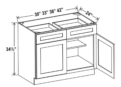 B42 - Base Cabinet - 42"W x 34-1/2"H x 24"D - 2D 2Drw 1S