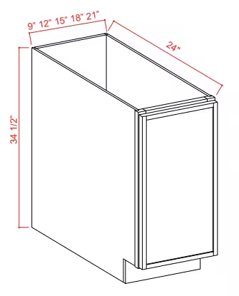BT09 - Base Cabinet - 9"W x 34-1/2"H x 24"D - 1D