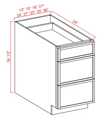 3DB36 - Drawer Base Cabinet - 36"W x 34-1/2"H x 24"D - 3DRW