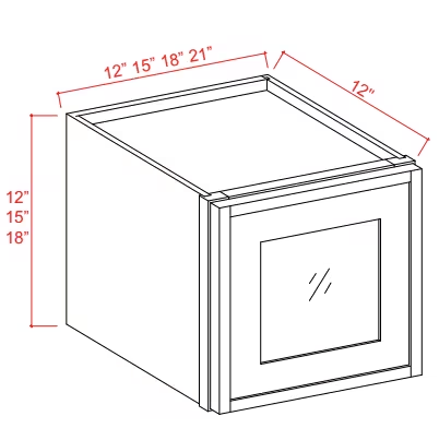 W1515GD - Wall Glass Door Cabinet - 15"W x 15"H x 12"D - 1D