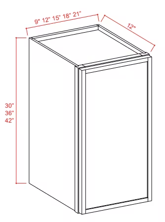 W0936 - Wall Cabinet - 09"W x 36"H x 12"D - 1D -2S