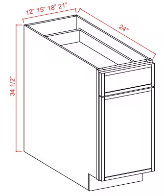 B12 - Base Cabinet - 12"W x 34-1/2"H x 24"D - 1D 1Drw 1S