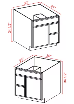 V3321TDR - Vanity Sink Base - 33"W x 34 1/2" x 21"D - 1 False Front1D 2 Right DRW