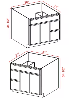 V3621TDR - Vanity Sink Base - 36"W x 34 1/2" x 21"D - 1 False Front2D 2 Right DRW