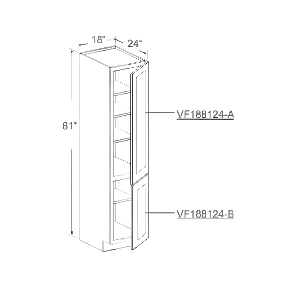 SVA188124P - VANITY LINEN CABINET - 2 DOORS, 4 SHELVES 18"W x 24"D x 81"H Charcoal - E2