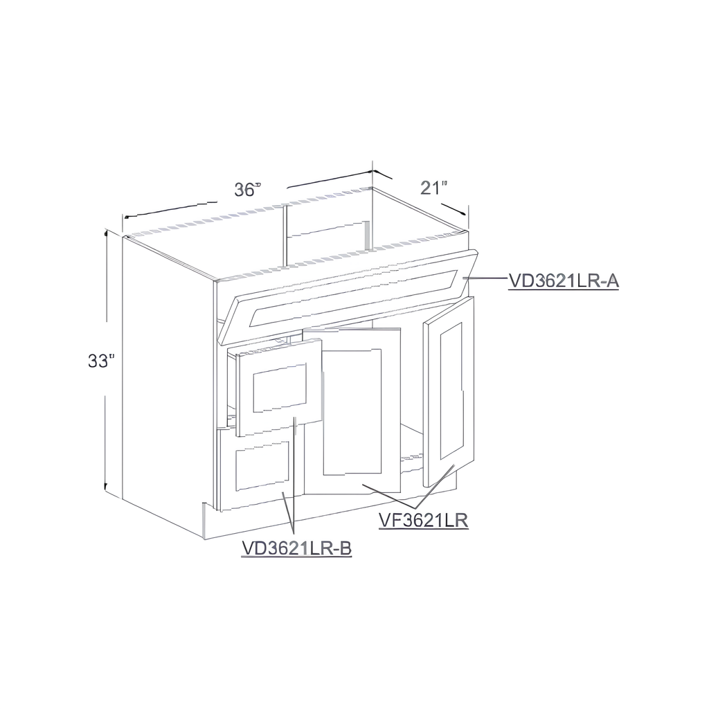 FA3621DR - VANITY BASE CABINET - DOOR ON RIGHT 36"W x 21"D x 33"H Charcoal - E2
