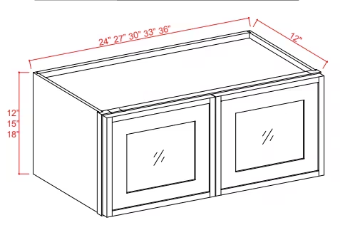 W2415GD - Wall Glass Door Cabinet - 24"W x 15"H x 12"D - 2D