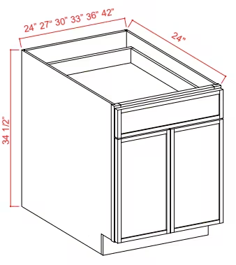 B30 - Base Cabinet - 30"W x 34-1/2"H x 24"D - 2D 2Drw 1S