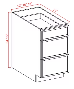 3VDB15 - Vanity Drawer Base Cabinet - 15"W x 34 1/2"H x 21"D - 3 DRW