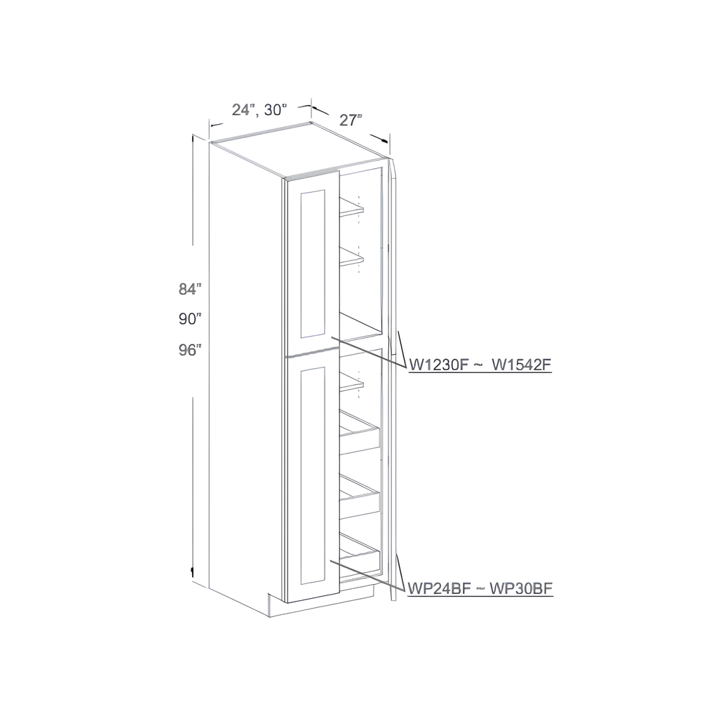WP249027 - TALL PANTRY - 3 ROLL OUT TRAYS, 2 SHELVES 24"W x 27"D x 90"H Charcoal - E2