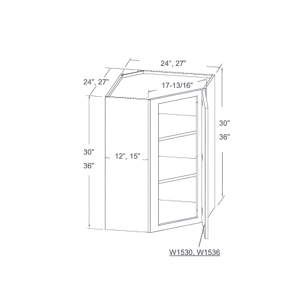 WDC2436 - WALL DIAGONAL CORNER CABINET - 1 DOOR 2 SHELVES 24"W x 12"D x 36"H Charcoal - E2