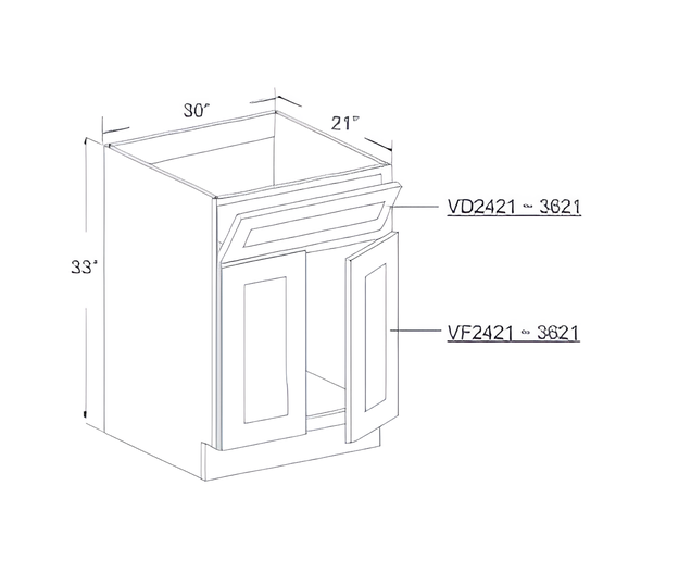 FA3021 - VANITY SINK CABINET - 1 DUMMY DRAWER, 2 DOOR 30"W x 21"D x 33"H Dove White- E1