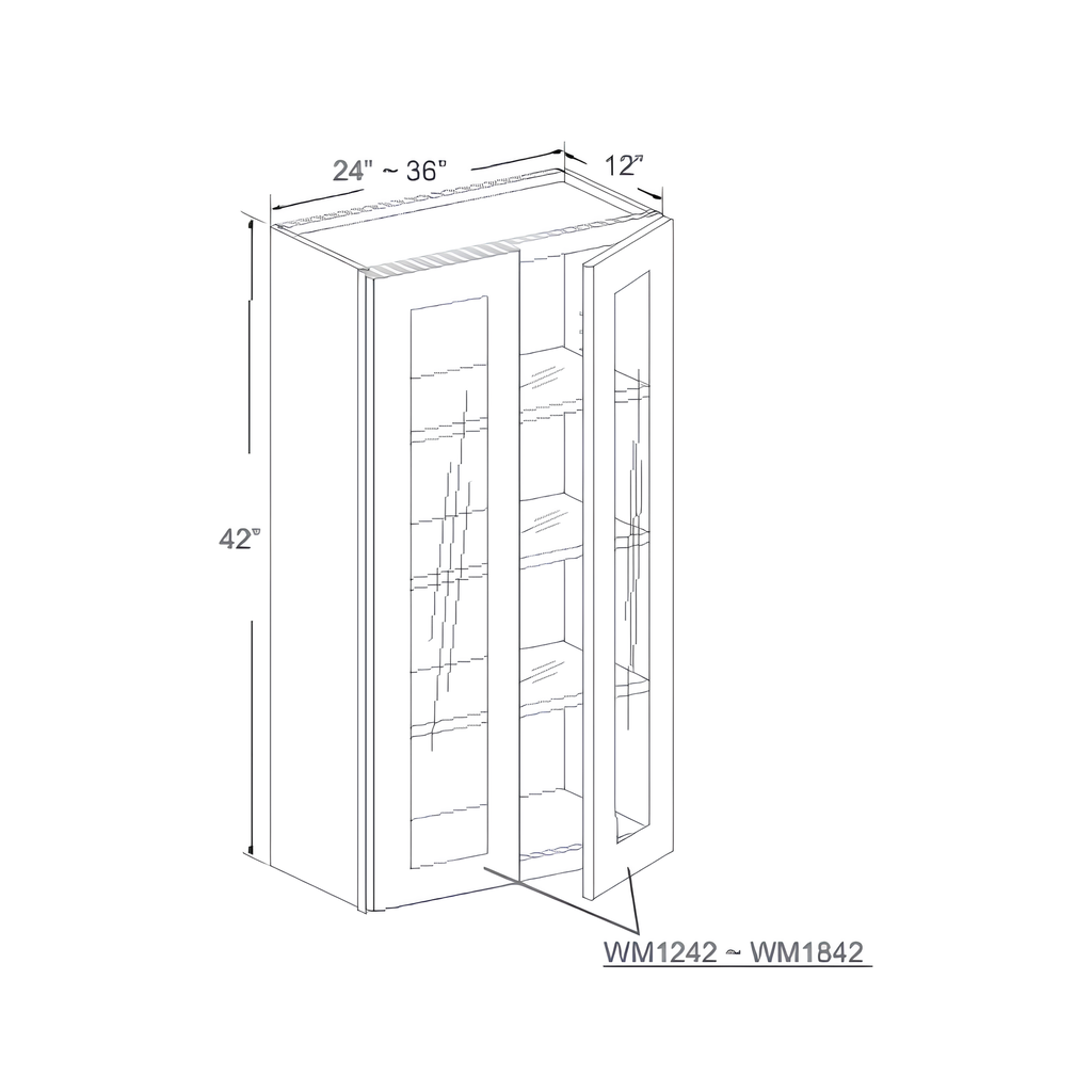 WM3342H - WALL GLASS CABINET 33"W x 12"D x 42"H Dove White- E1