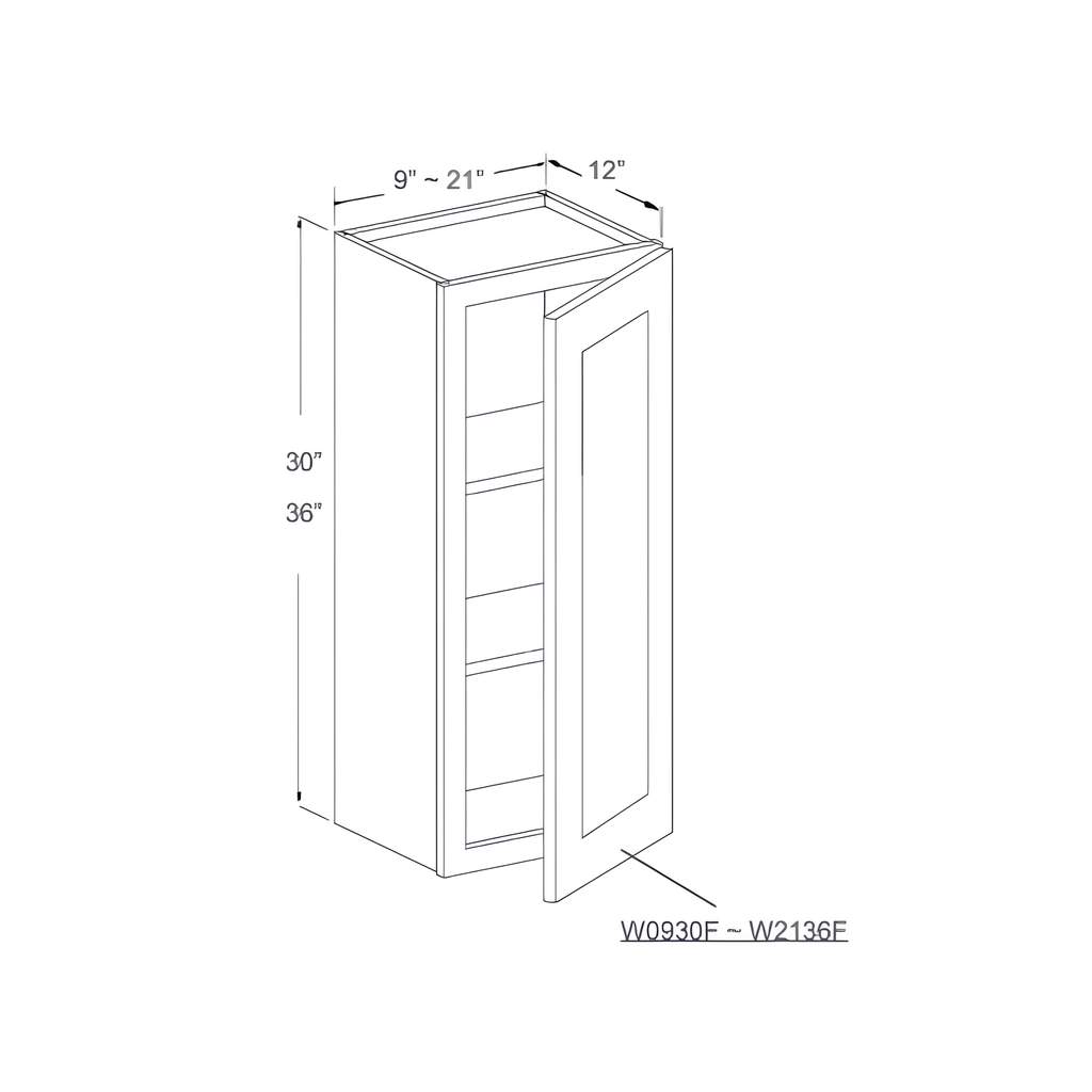 W1830 - WALL CABINET - 1 DOOR, 2 SHELVES 18"W x 12"D x 30"H Dove White- E1