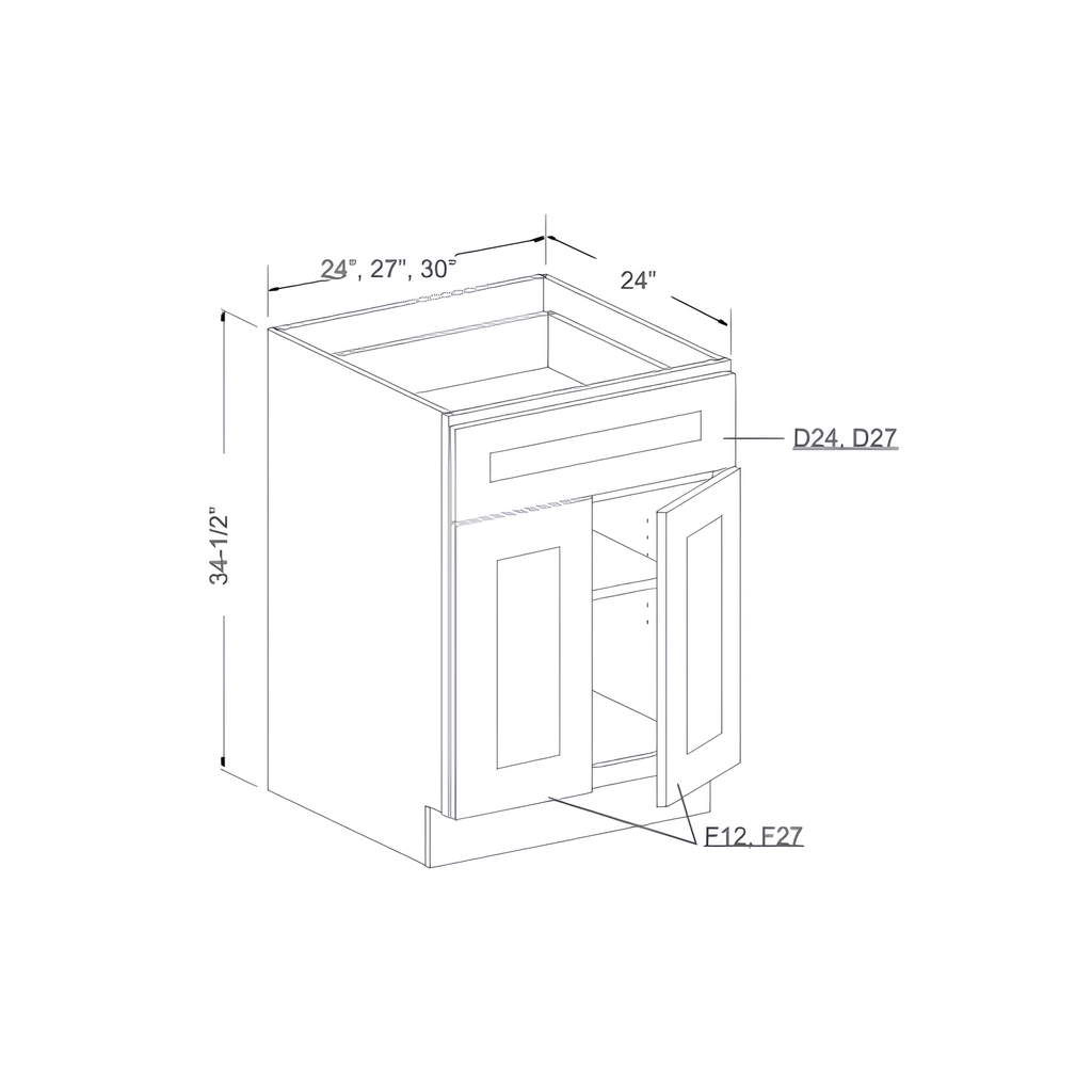 B27 - BASE CABINET - 1 DRAWER, 2 DOOR, 1 SHELF 27"W x 24"D x 34.5"H Dove White- E1