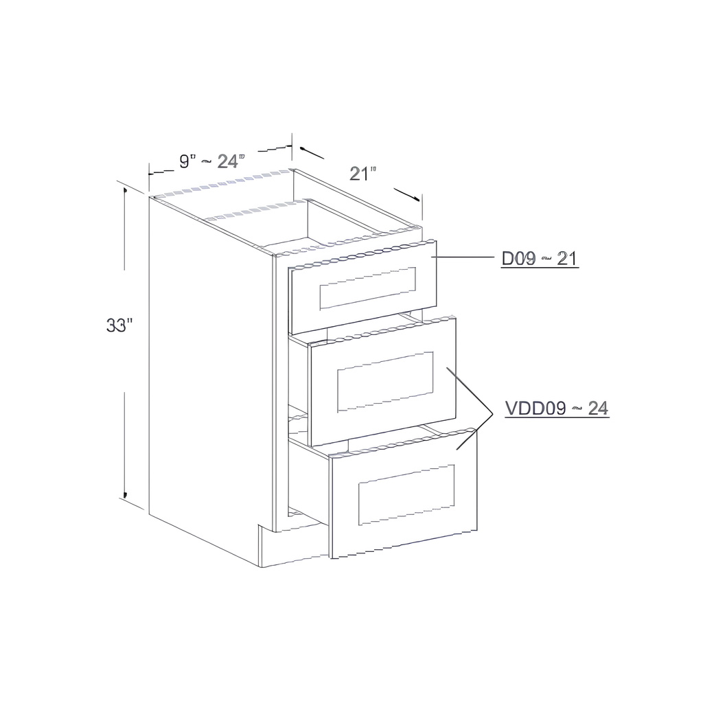 SVA15D - VANITY DRAWER BASE - 3 DRAWERS 15"W x 21"D x 33"H Butterscotch - B8