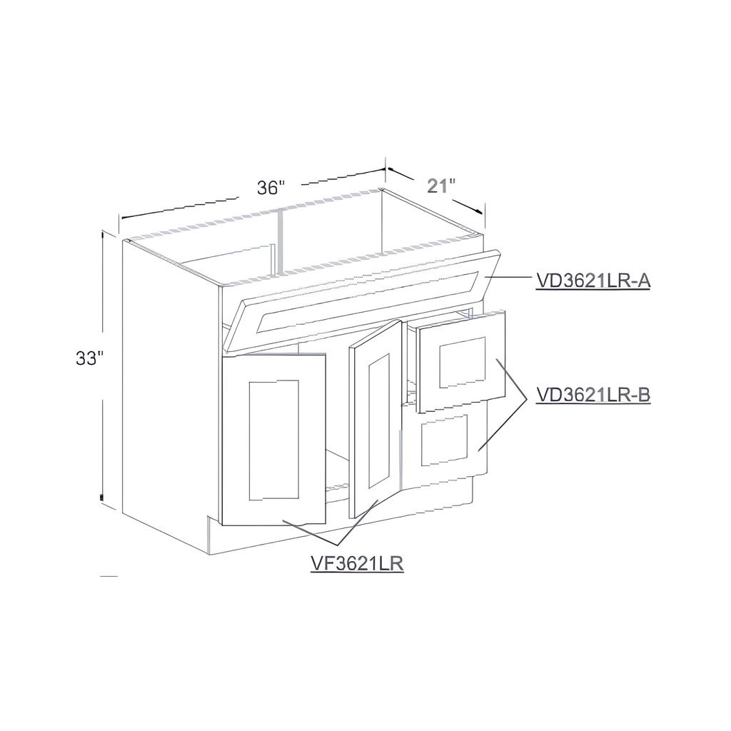 FA3621DL - VANITY BASE CABINET - DOOR ON LEFT 36"W x 21"D x 33"H Butterscotch - B8