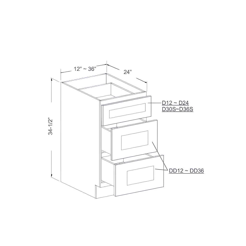 DB15-3 - DRAWER BASE - 3 DRAWERS 15"W x 24"D x 34.5"H Butterscotch - B8