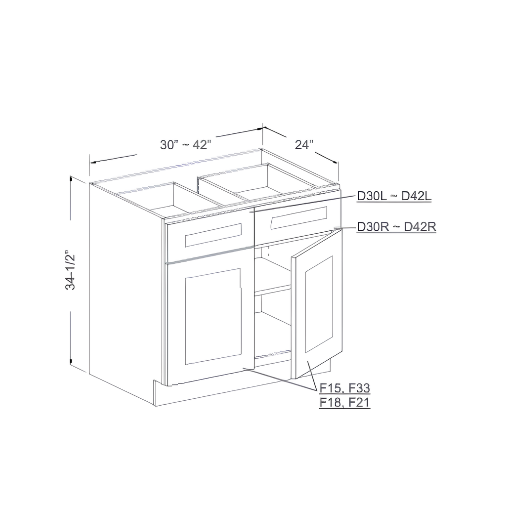 B36 - BASE CABINET - 2 DRAWER, 2 DOOR, 1 SHELF 36"W x 24"D x 34.5"H Butterscotch - B8