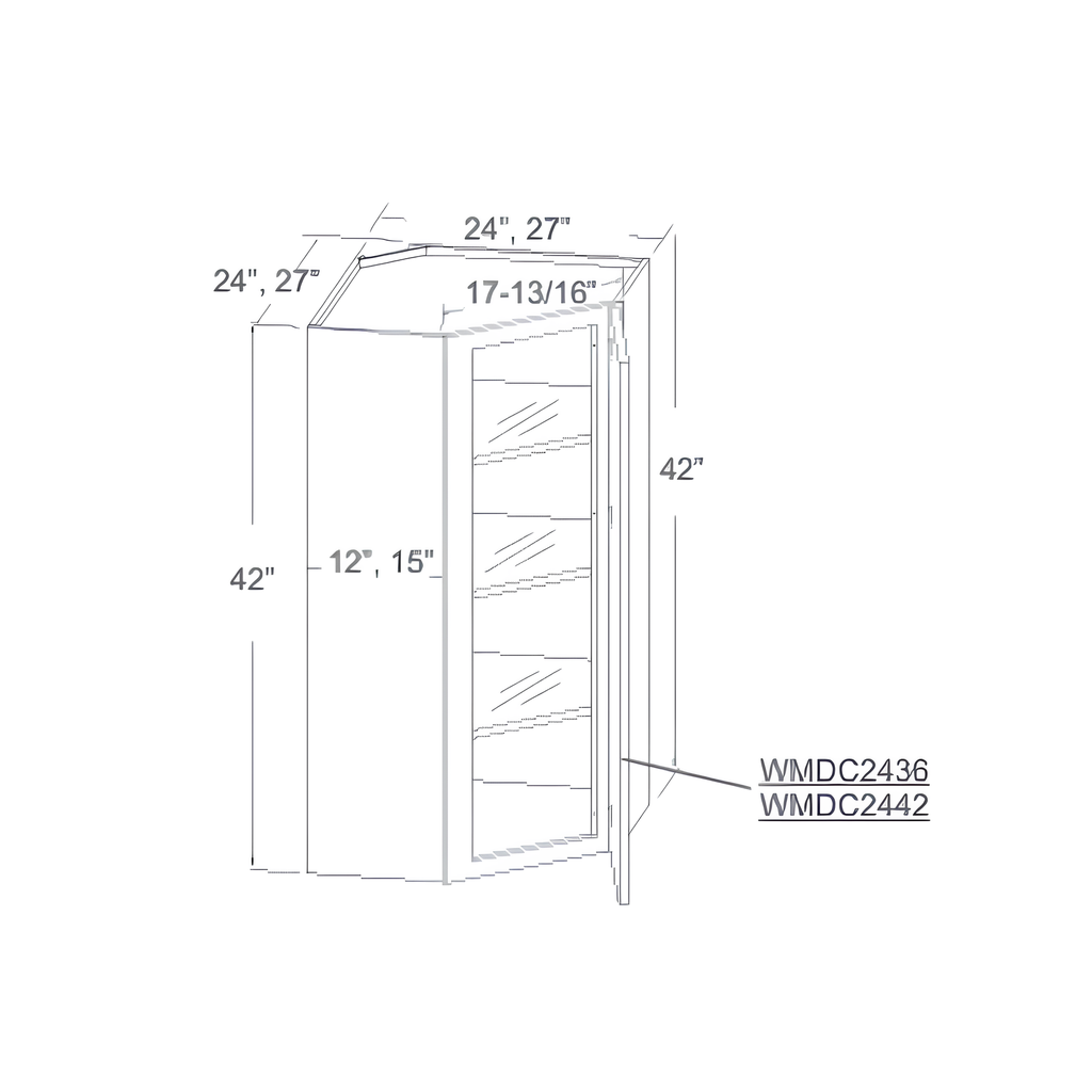 WMDC2442H - WALL DIAGONAL CORNER GLASS CABINET 24"W x 12"D x 42"H Naval Blue - B7