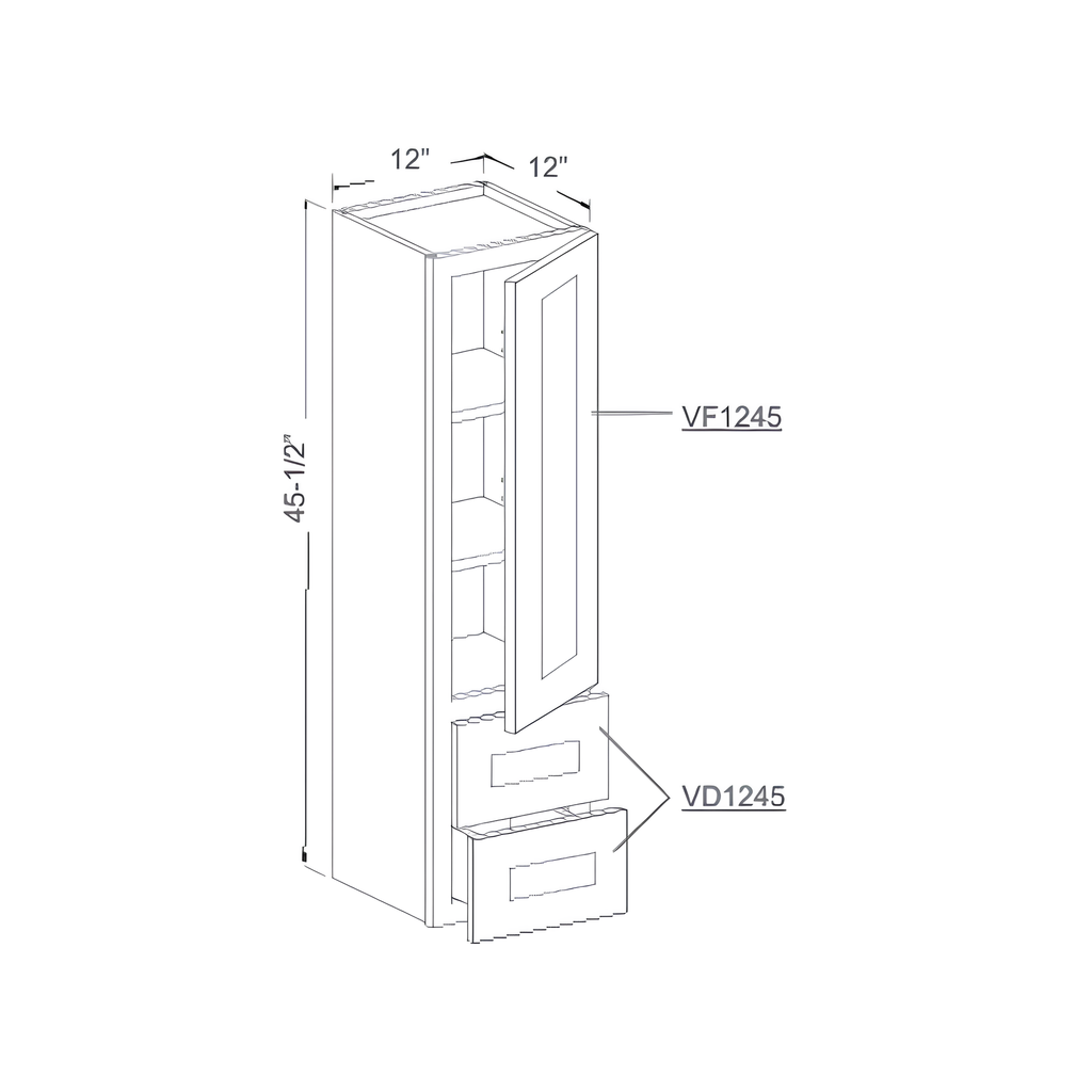 DV1245 - VANITY COUNTER LINEN CABINET - 1 DOOR, 2 SMALLNDRAWERS, 2 SHELVES 12"W x 12"D x 45.5"H Pebble Grey - B6