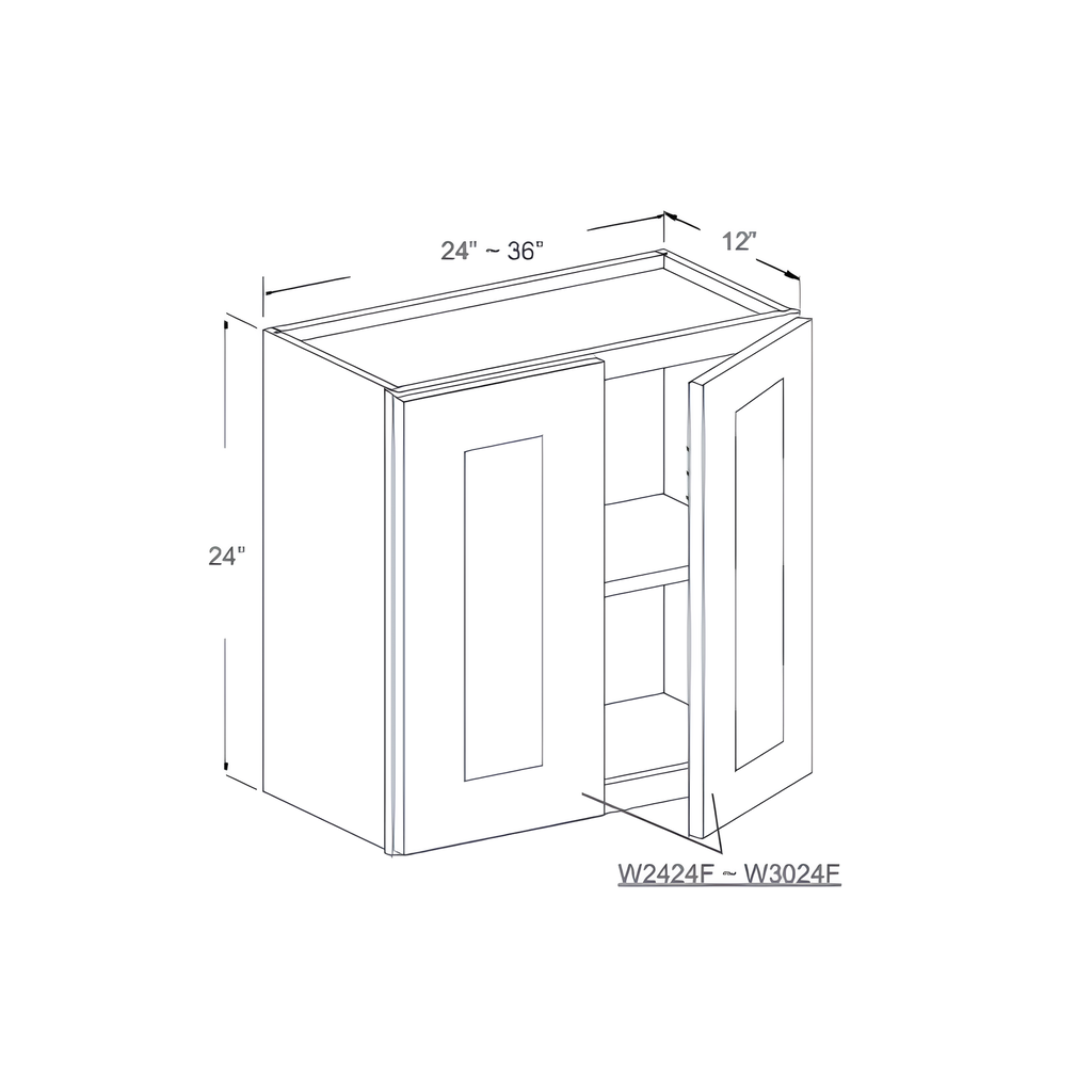 W3624 - WALL CABINET - 2 DOORS, 1 SHELF 36"W x 12"D x 24"H Pebble Grey - B6
