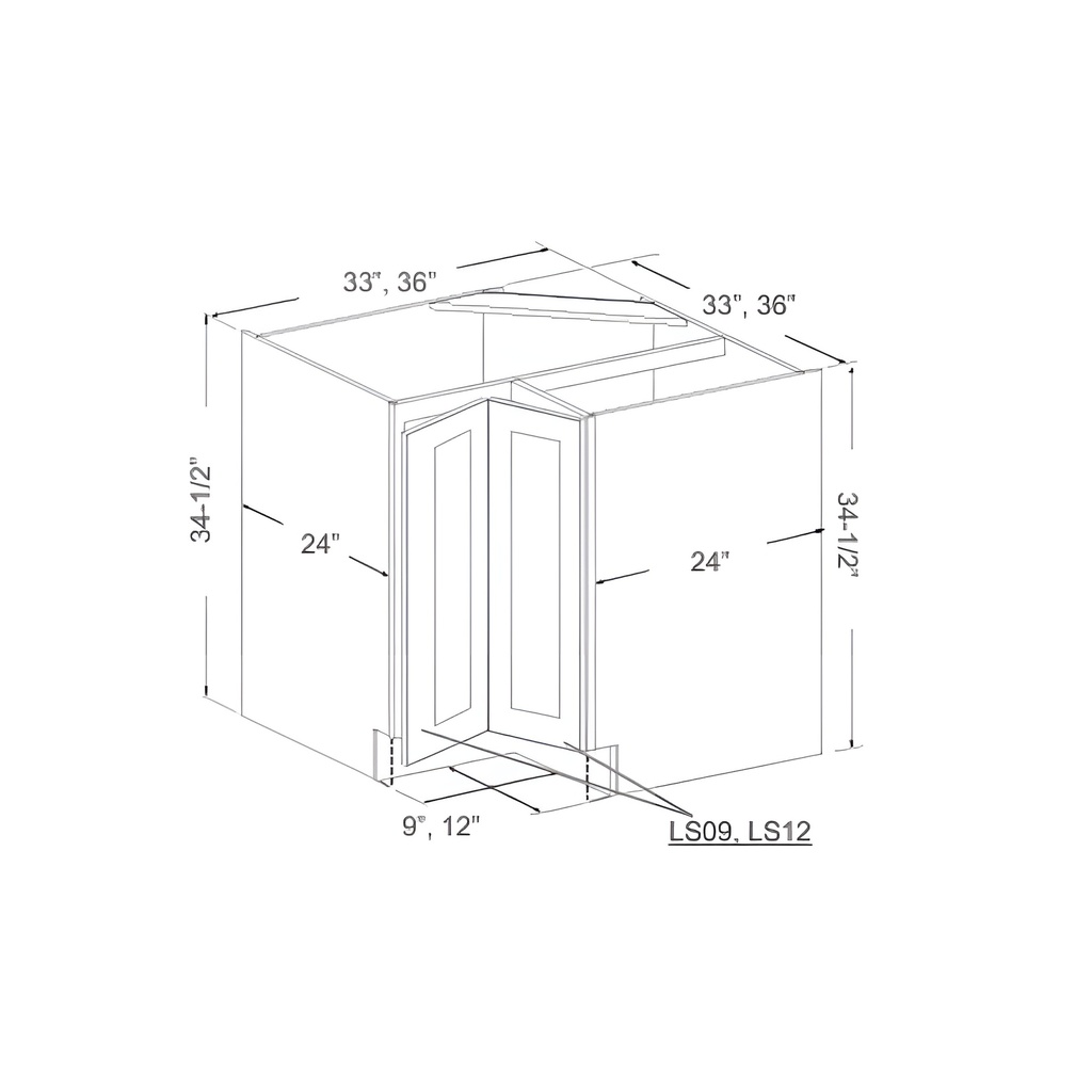 LS3612 - LAZY SUSAN - 1 BI-FOLDING DOOR, 2 LAZY SUSAN 36"W x 24"D x 34.5"H Pebble Grey - B6