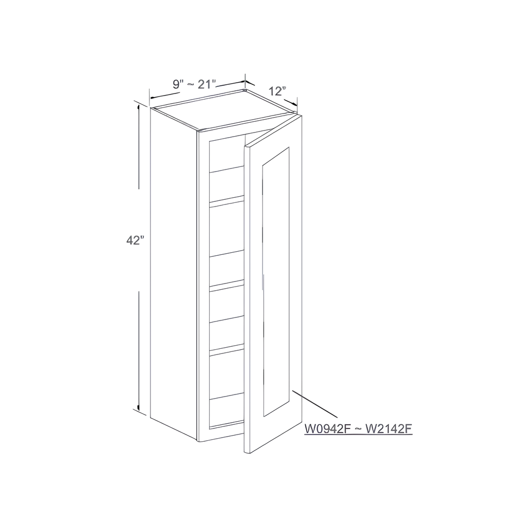 W1542 - WALL CABINET - 1 DOOR, 3 SHELVES 15"W x 12"D x 42"H Pure White - B5