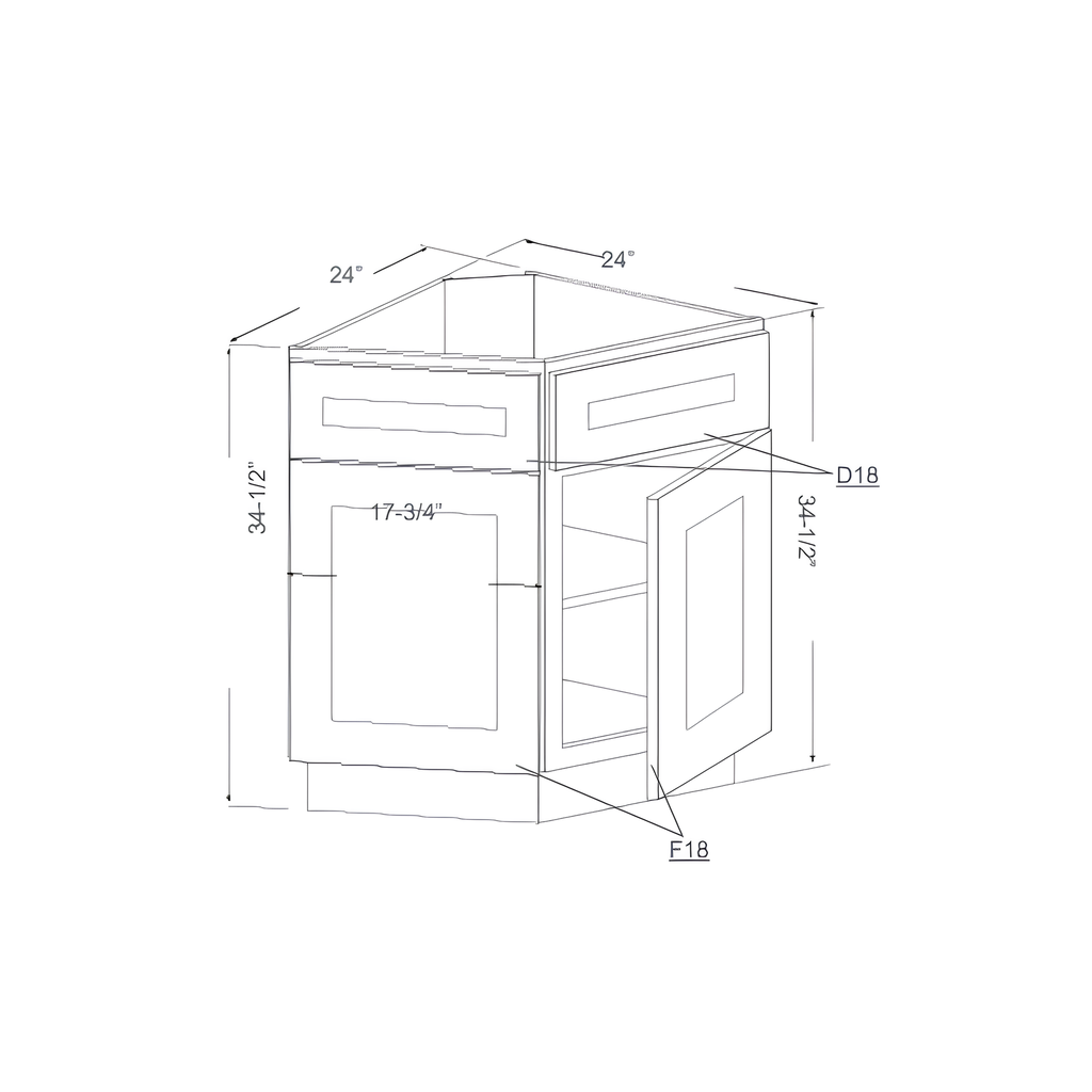 BEC24 - BASE END CORNER CABINET - 2 DUMMY DRAWERS, 2 DOORS 24"W x 24"D x 34.5"H Pure White - B5