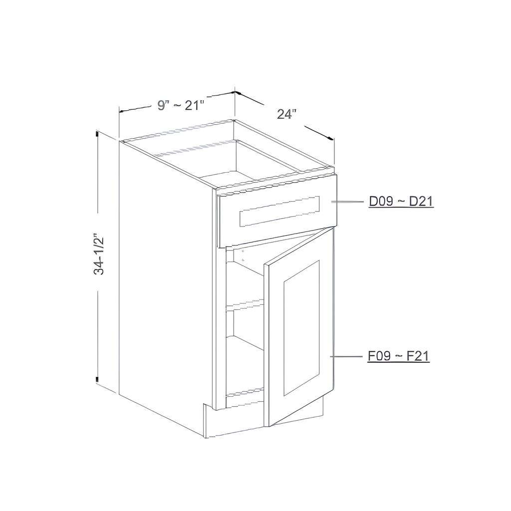 B18 - BASE CABINET - 1 DRAWER, 1 DOOR, 1 SHELF 18"W x 24"D x 34.5"H Pure White - B5