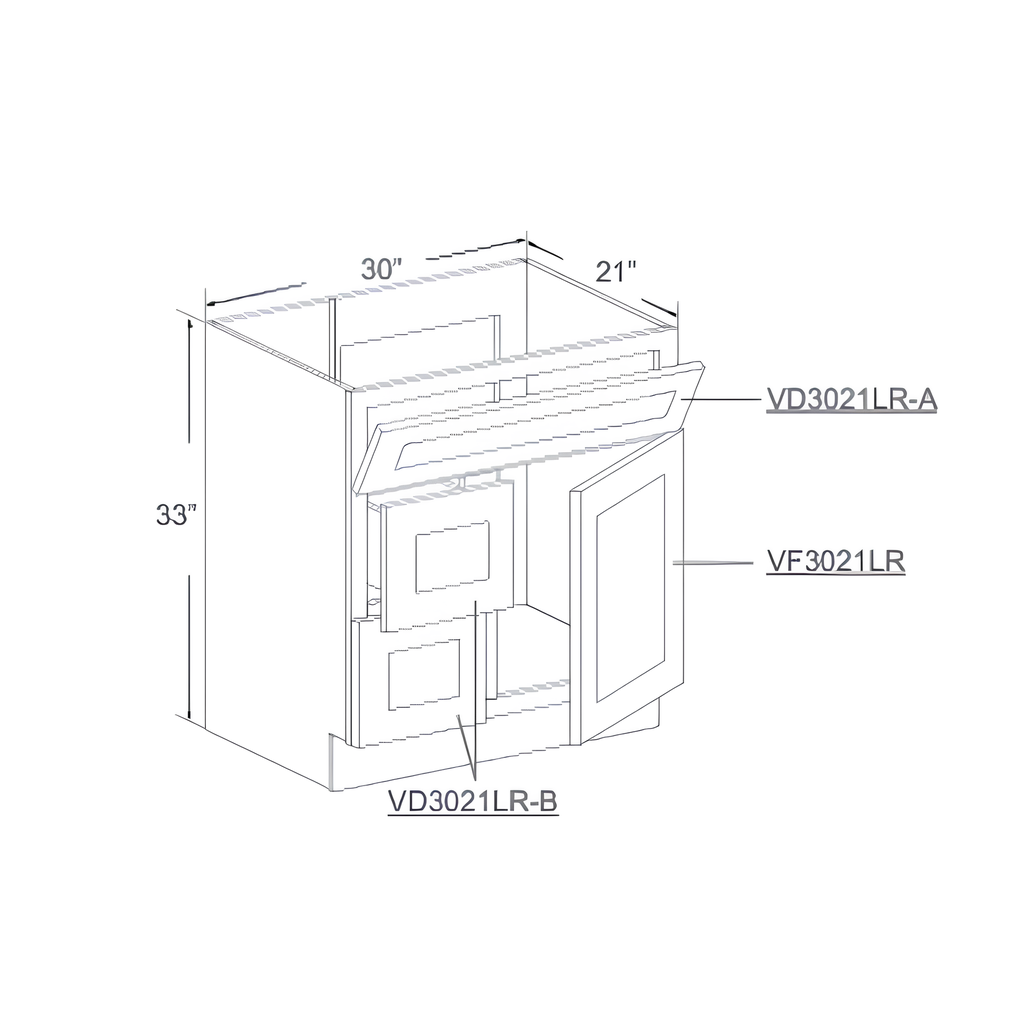 FA3021DR - VANITY BASE CABINET - DOOR ON RIGHT 30"W x 21"D x 33"H Shaker White - S8