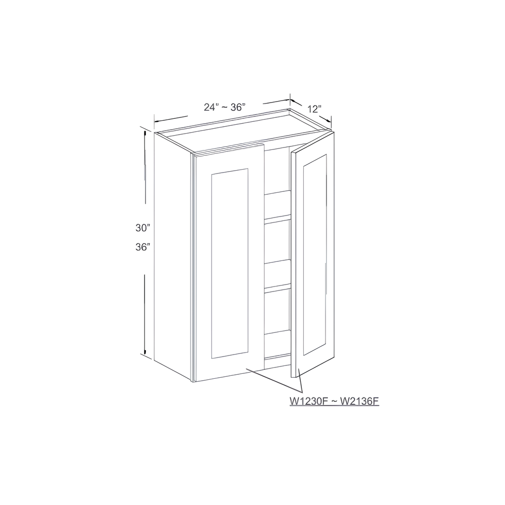 W2730 - WALL CABINET - 2 DOORS, 2 SHELVES 27"W x 12"D x 30"H Shaker White - S8