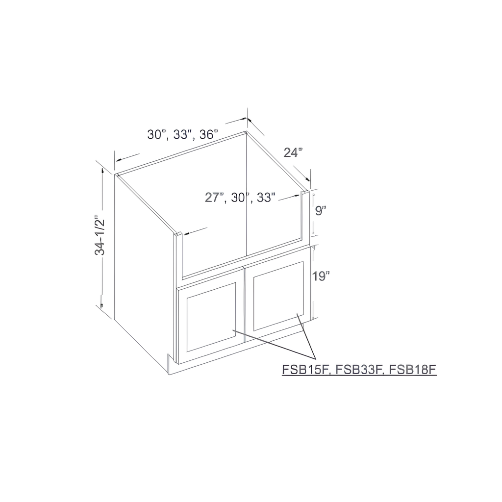 FSB33 - FARM SINK CABINET - 2 DOORS 33"W x 24"D x 34.5"H Shaker White - S8
