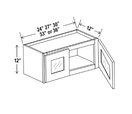 W3012GD - Wall Glass Door Cabinet - 33"W x 12"H x 12"D - 2D