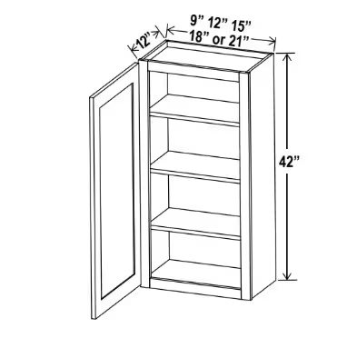 W1542 - Wall Cabinet - 15"W x 42"H x 12"D - 1D - 3S