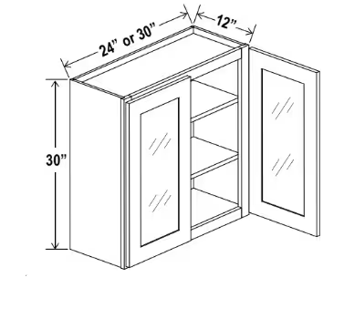W2430GD - Wall Glass Door Cabinet - 24"W x 30"H x 12"D - 2D -2S